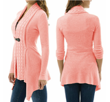 Cable Knit Asymmetrical Long Cardigan V-Neck Long Sleeve Winter Cardigans