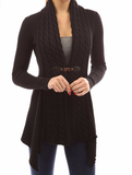 Cable Knit Asymmetrical Long Cardigan V-Neck Long Sleeve Winter Cardigans
