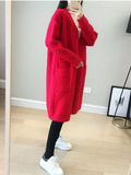 autumn and winter new women's loose large size long sleeve knitted cardigan in long sweater coat