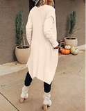 knitted cardigan sweater coat with long sleeves, pleated front placket and irregular hem