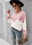 autumn and winter new fashion round neck knitted sweater color matching sweater