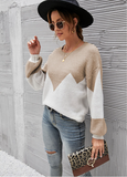 autumn and winter new fashion round neck knitted sweater color matching sweater