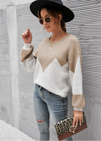 autumn and winter new fashion round neck knitted sweater color matching sweater