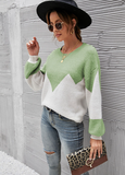 autumn and winter new fashion round neck knitted sweater color matching sweater