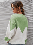 autumn and winter new fashion round neck knitted sweater color matching sweater