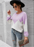 autumn and winter new fashion round neck knitted sweater color matching sweater