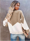 autumn and winter new fashion round neck knitted sweater color matching sweater