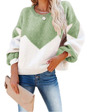 autumn and winter new fashion round neck knitted sweater color matching sweater