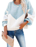 autumn and winter new fashion round neck knitted sweater color matching sweater