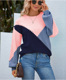 autumn and winter new contrasting color round collar sweater Amazon lantern sleeve sweater