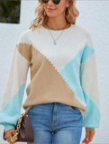 autumn and winter new contrasting color round collar sweater Amazon lantern sleeve sweater