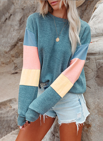 new round neck long sleeve contrast Amazon long sleeve tide T-shirt female