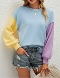 autumn and winter new pullover sweater round neck loose contrast sweater women