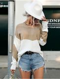new long sleeve V-neck color matching sweater European and American fashion autumn jacket