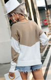new long sleeve V-neck color matching sweater European and American fashion autumn jacket