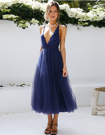 New Ladies Sexy Date Party Mesh Flowy Dress