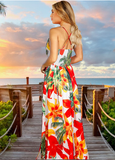 New Women's Deep V Neck Dress Floral Print Beach Floral Sling Maxi Dress