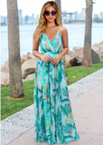 New Women's Deep V Neck Dress Floral Print Beach Floral Sling Maxi Dress