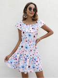 New Sexy Streetwair Style One-neck Print Ruffle Dress Waist Mini Female Dresses