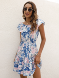 New Sexy Streetwair Style One-neck Print Ruffle Dress Waist Mini Female Dresses