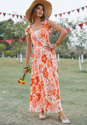 New Cake Dress Elastic Strap Pink Print Swing Dress