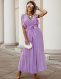 Fashion Sexy Casual Lotus Leaf Sleeve Chiffon Pleated Skirt Dress