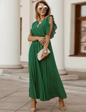Fashion Sexy Casual Lotus Leaf Sleeve Chiffon Pleated Skirt Dress