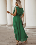 Fashion Sexy Casual Lotus Leaf Sleeve Chiffon Pleated Skirt Dress