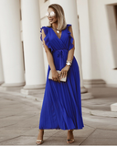 Fashion Sexy Casual Lotus Leaf Sleeve Chiffon Pleated Skirt Dress
