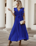 Fashion Sexy Casual Lotus Leaf Sleeve Chiffon Pleated Skirt Dress