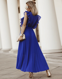 Fashion Sexy Casual Lotus Leaf Sleeve Chiffon Pleated Skirt Dress