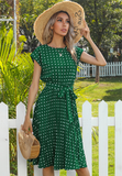 Yellow Polka-dot Pleated Skirt Chiffon Women's Knee-length Skirt Robe