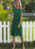 Yellow Polka-dot Pleated Skirt Chiffon Women's Knee-length Skirt Robe