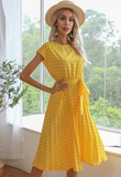 Yellow Polka-dot Pleated Skirt Chiffon Women's Knee-length Skirt Robe