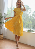 Yellow Polka-dot Pleated Skirt Chiffon Women's Knee-length Skirt Robe