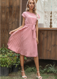 Yellow Polka-dot Pleated Skirt Chiffon Women's Knee-length Skirt Robe