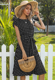 Yellow Polka-dot Pleated Skirt Chiffon Women's Knee-length Skirt Robe