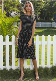 Yellow Polka-dot Pleated Skirt Chiffon Women's Knee-length Skirt Robe