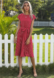Yellow Polka-dot Pleated Skirt Chiffon Women's Knee-length Skirt Robe