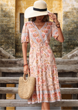 Vintage Women's Filament Trim V Neck Mid Length Festive Chiffon Pink Dress