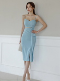 Summer Simple Sleeveless Sling High Waist Hollow Stitching Decorative Ruffle Women's Dresses