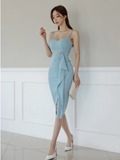 Summer Simple Sleeveless Sling High Waist Hollow Stitching Decorative Ruffle Women's Dresses