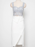 Square Neck Sleeveless Strap Solid Lace Panel High Waist Skinny Asymmetric Women's Dresses