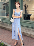 Summer Sleeveless Spaghetti Strap Chest Drawstring Ruffles Party Elegant Dress