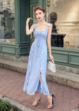 Summer Sleeveless Spaghetti Strap Chest Drawstring Ruffles Party Elegant Dress
