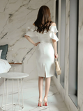 Simple White V-Neck Sexy Sling Strapless Decorative Ruffles Elegant Party Women's Dresses