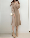 Pleated Dress Long Sleeve Slim Woman Sweater Dresses Knitted Elegant Midi Party Woman Dress