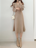 Pleated Dress Long Sleeve Slim Woman Sweater Dresses Knitted Elegant Midi Party Woman Dress