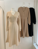 Pleated Dress Long Sleeve Slim Woman Sweater Dresses Knitted Elegant Midi Party Woman Dress
