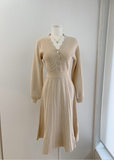 Pleated Dress Long Sleeve Slim Woman Sweater Dresses Knitted Elegant Midi Party Woman Dress